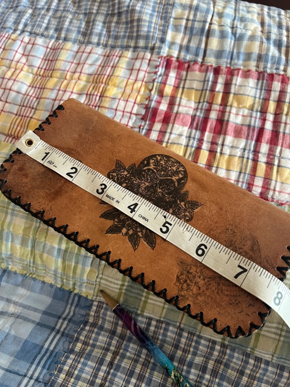 By Bodzi Handcrafted Brown Leather Clutch Wallet Owl Skull Rose - Picture 8 of 10